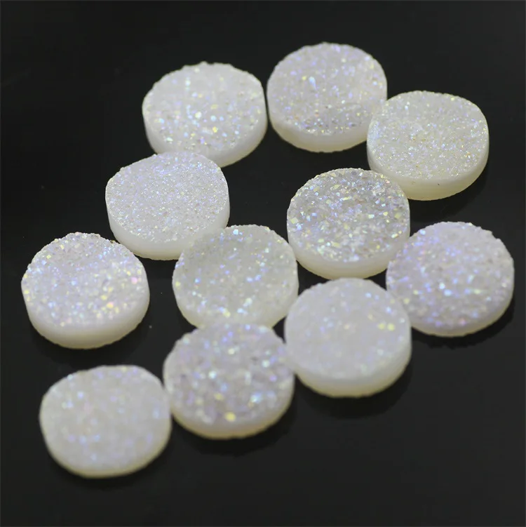 Natural white druzy 6mm round flat druzy agate crystal loose gemstone for jewelry making supply druzy stones