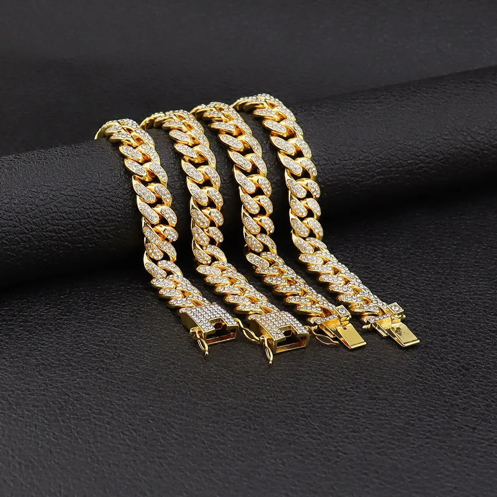 
New Custom Iced Out 12MM Cuban Link Chain Hip Hop CZ Choker Bracelet For Men Women,12mm Hiphop Cuban Iced out Bracelet Chain 