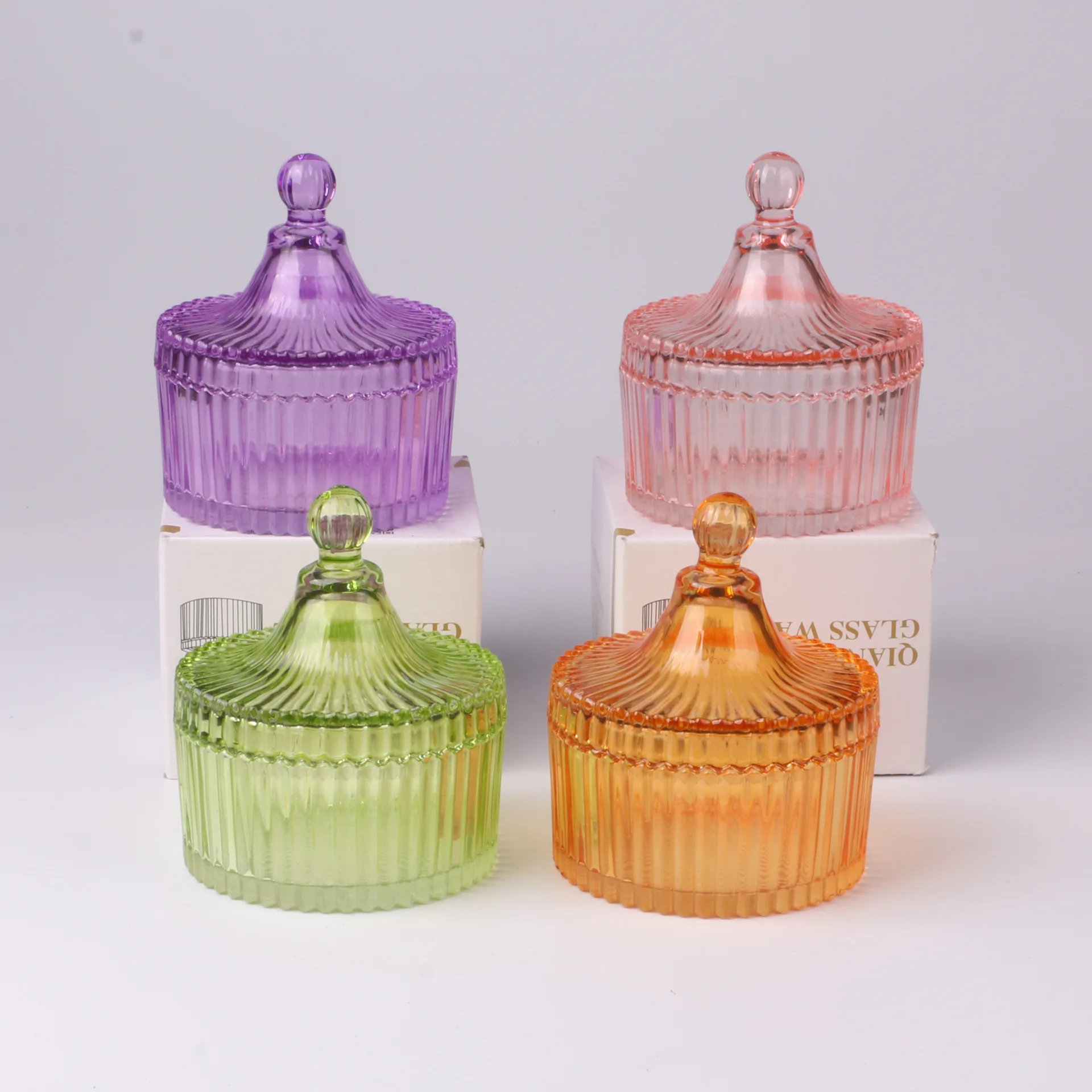 
Wholesale decorative weddings christmas with lid empty coloured glass candle jar 
