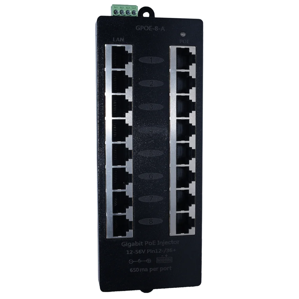 GPOE-8-A Gigabit PoE Injector 8 port for 802.3af or passive 802.3af mode A IP Camera WiFi AP