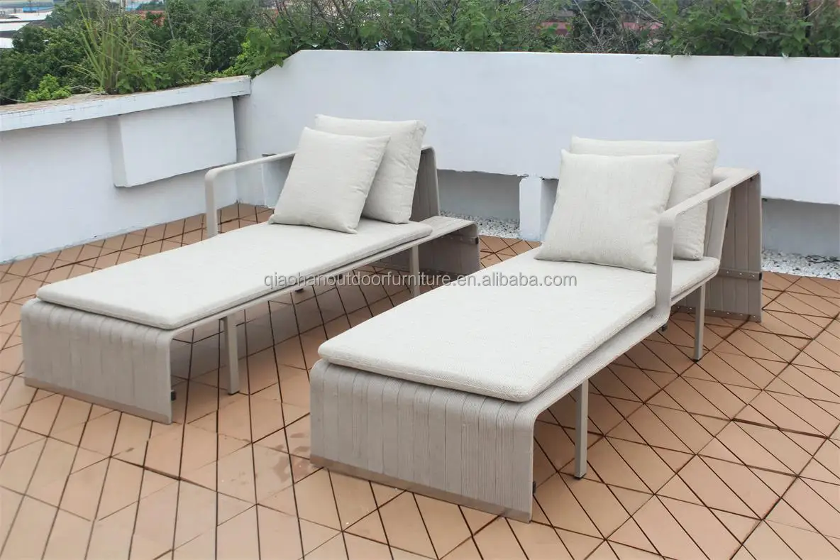 Garden day bed aluminium frame outdoor garden furniture patio rope wrapped swimming pool sun lounger