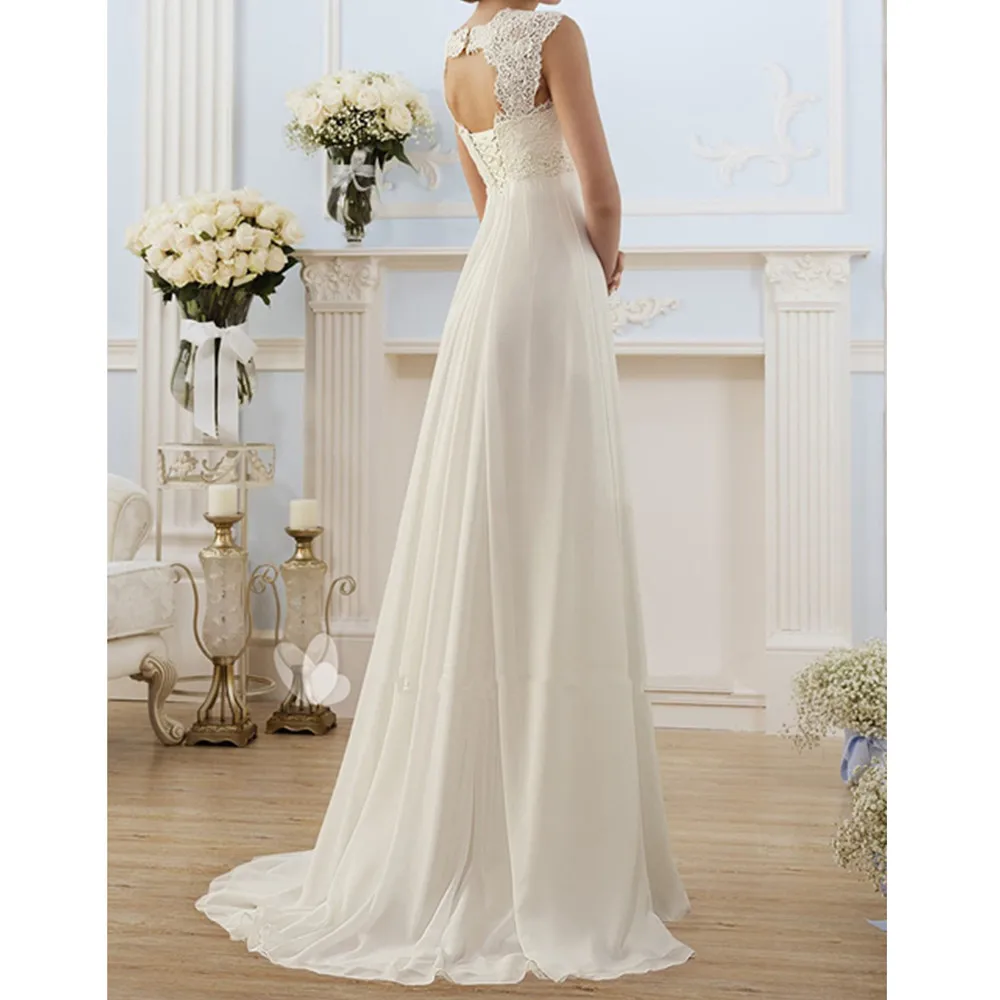  Plus Size Lace Tulle Spliced Slim Ladies Strap Square Neck Backless A Line Wedding