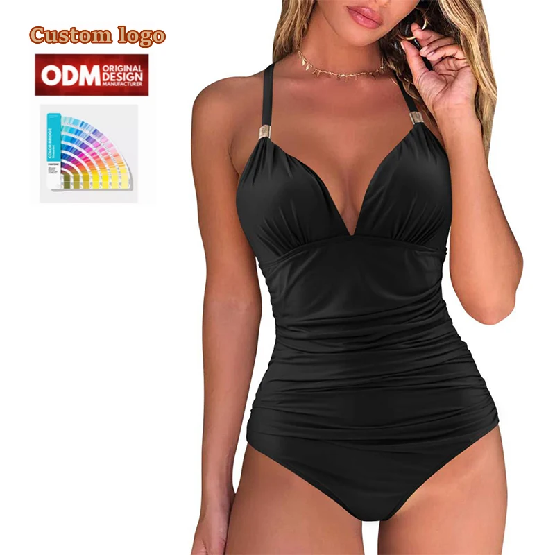 2023 Custom Wholesale Price Women Swimwear One Piece Swimsuit Leopard Halter V-neck Backless Swimwear