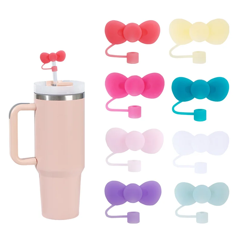 Cup Dust Stopper 10mm Food Grade Silicone Straw Cap Dust-proof Bowknot Straw Cover for Tumbler Cup Lid Stoppers