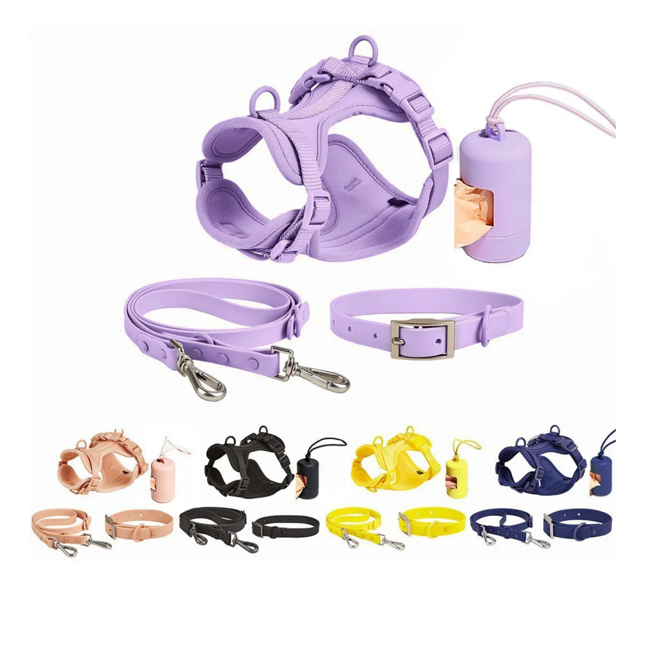 neoprene Dog Collar and Leash set with Dispenser Waterproof Custom Dog Chest Soft Adjustable Dog Vest Harness Matching Leash