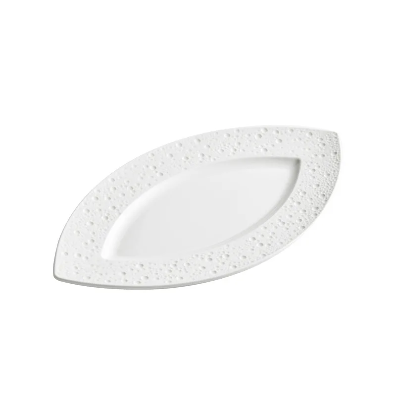 Luxury White Ceramic Stoneware Plate Unique Artistic Concept Rock Oval Disposable Dessert Tray for Fruit Snack Serving Home Use