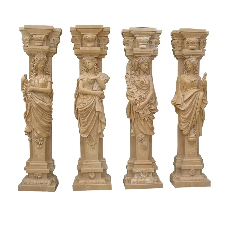 Outdoor Ldeal Arts Decorative Marble Pillars And Columns With Woman Statue Marble Woman Column