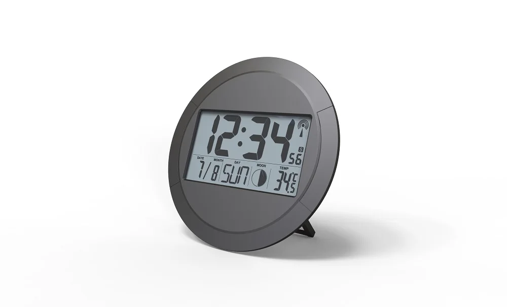 Antique Pendulum Multifunction Wall Clock Led Digital Clock Modern Indoor Round Moon Phase Calendars DCF Wall Mounted Plastic