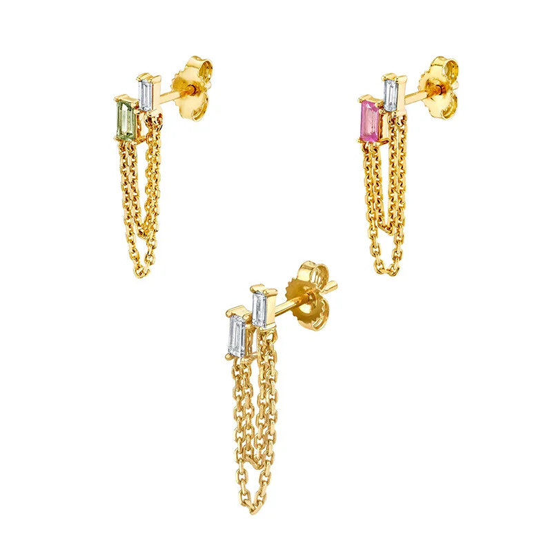 trendy Hip-hop mini stud earrings sterling silver 925 jewellery gold plated zirconia chain earrings for women