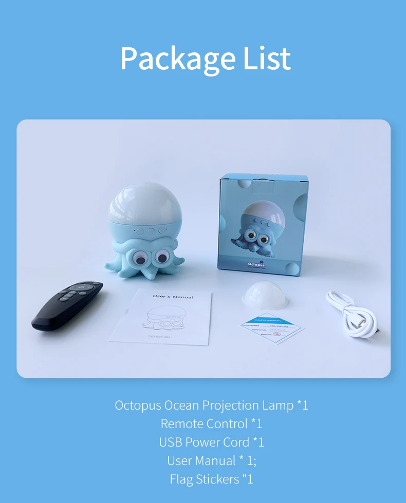 Water Ocean Ripple Water Pattern Light Ripple Projector Octopus Ocean Projection Lamp with Bluetooth Speaker for Kids Room