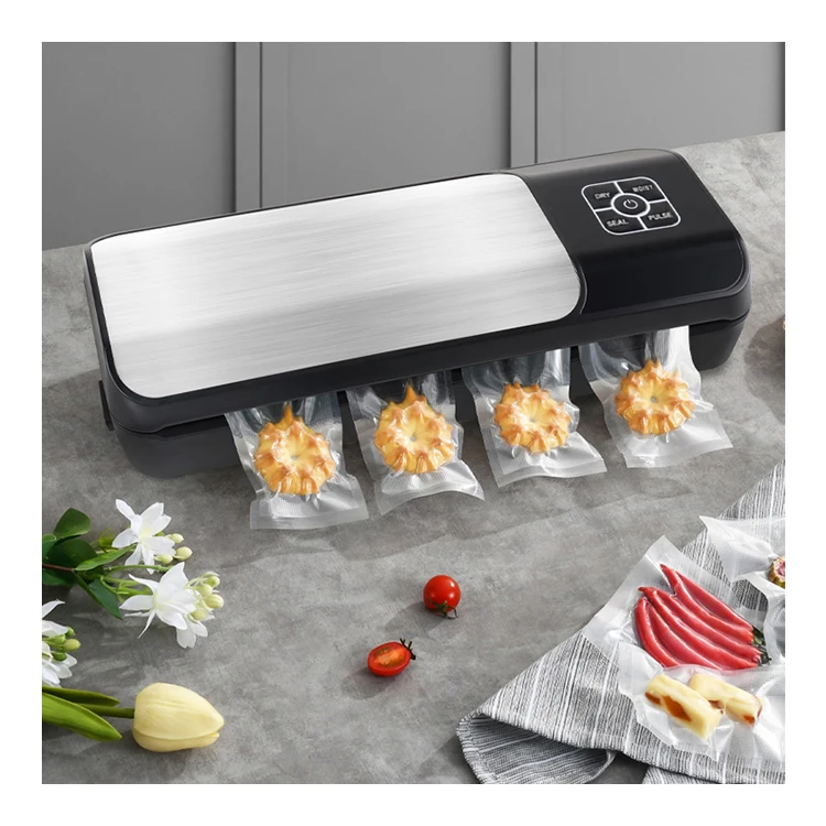 Automatic Household Kitchen Electric Vaccum Packaging Vacuum Food Sealer Machine With Built-In Sliding Cutter And Roll Bag