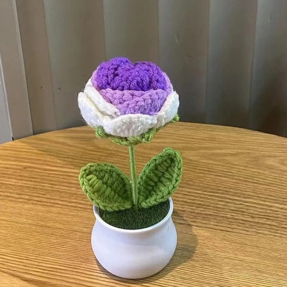 Ручной работы 3D цветочные крючком Большие размеры Гербера тюльпан розы горшечные тюльпаны креативные рождественские украшения из шерсти хлопок выпускной