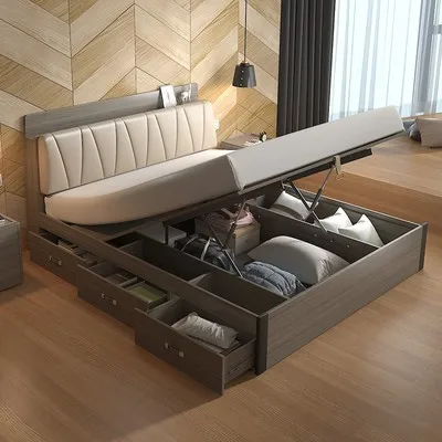 Wholesale 1.8 Meters Nordic Slat Pneumatic High Box Storage Double Bed Upholstered