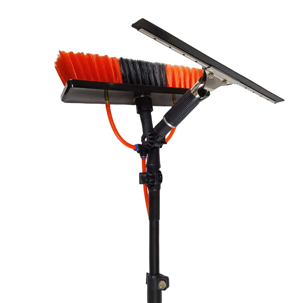 Qiyun  Telescopic Aluminum Water Fed Pole Window Cleaning Brush With Scraper Car Wash Brushes With Folding Pole Handle