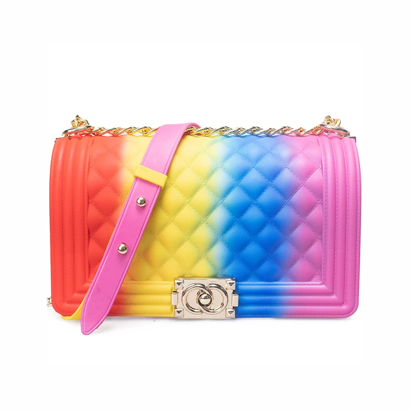 
2020 wholesale girls colorful jelly purse crossbody bag trendy lady hand bag rainbow pvc jelly candy luxury bags women handbags 