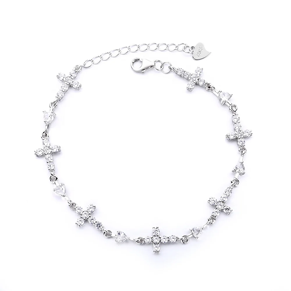 925 sterling silver Christian Cross hollow Religious chain Bracelet bracelet