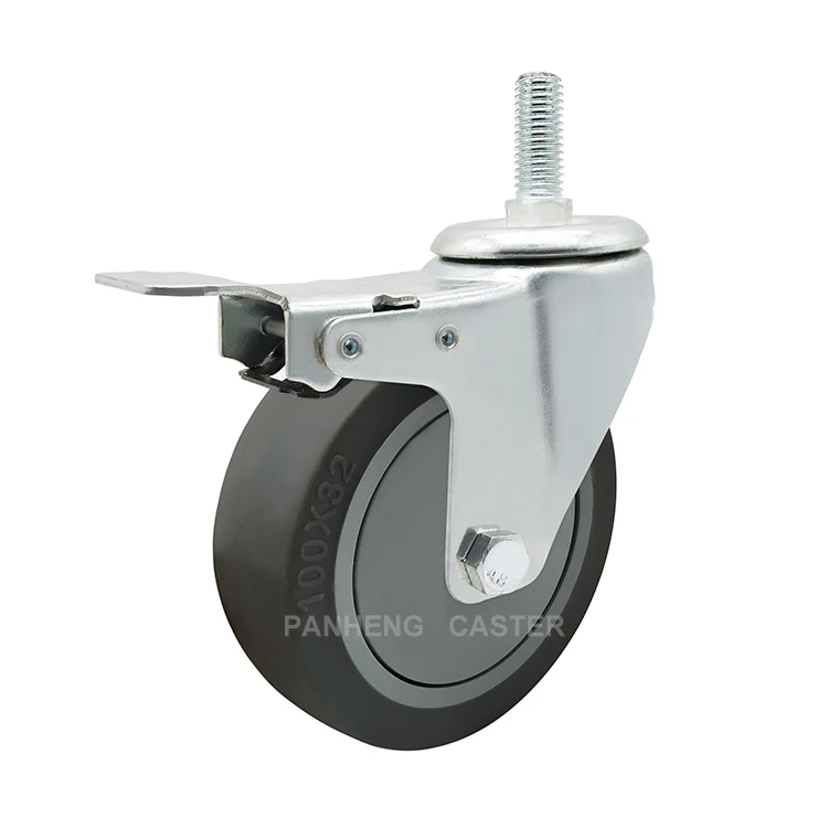 PH220 Wholesale Cheap Price 3/4/5 Inch Flat TPR Caster Wheel With Brake For Cart Medium Duty Caster Replacement Shopping Trolley