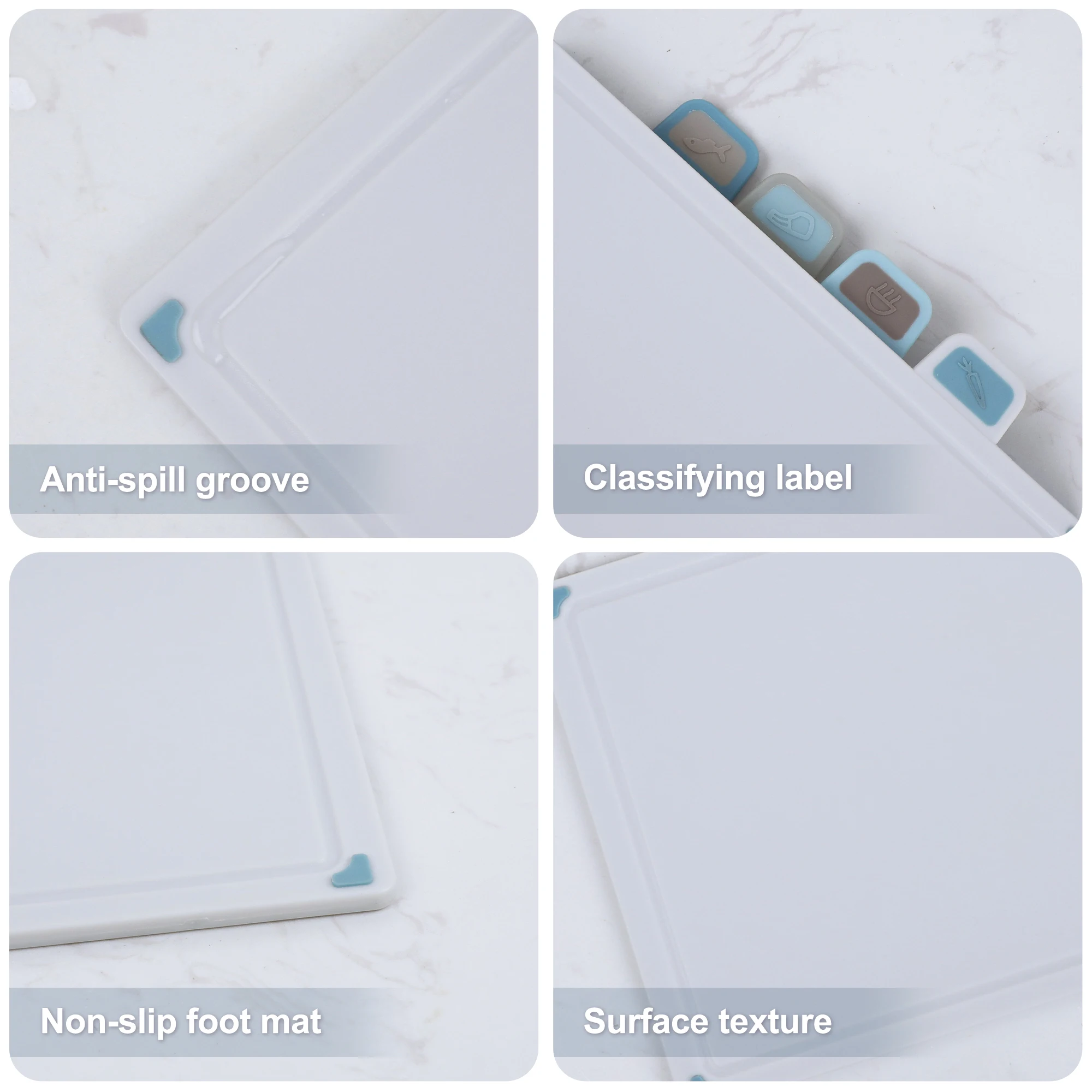 Multifunctional Vegetable Meat Board 4 In 1 Chopping Board with Food Icons Bpa Free Plastic Cutting Board Set with Holder