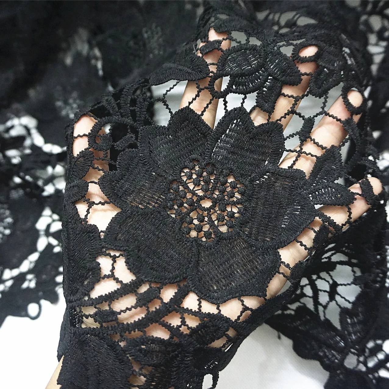 Wholesale hollow black floral embroidery water-soluble lace fabric clothing accessories