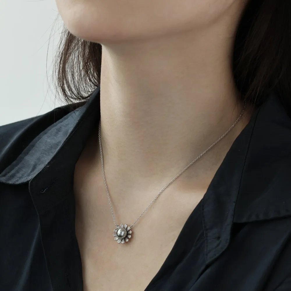 Dylam Elegant Design Hypoallergenic S925 Silver Rhodium Plated Shell Pearl 5A Zirconia Necklace Earrings Ring Women Jewelry Set