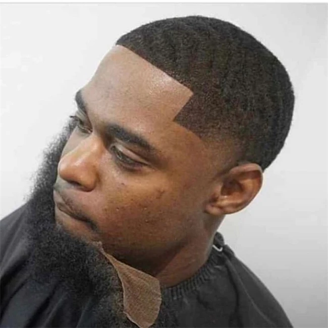 In Stock 4mm Afro Wave Curl Facial Hair Invisible Handmade Virgin Human Hair Lace Beards And Mustaches For African American Men