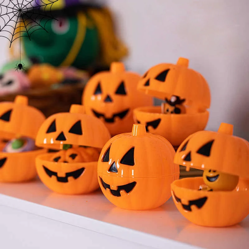 Halloween Pumpkin Bucket Blind Box Plastic Twisted Egg Storage Tricky Open Lid Mini Pumpkin Shell Easter Candy Storage Party
