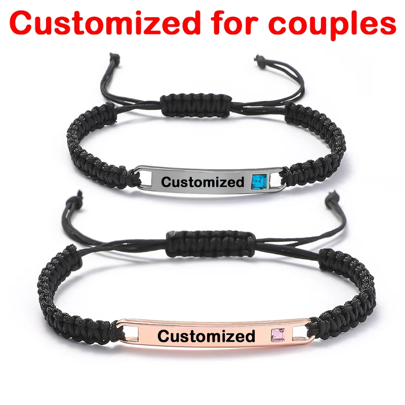 Custom personalized handmade woven bracelet adjustable long distance metal bracelet for couples wedding Christmas birthday gifts