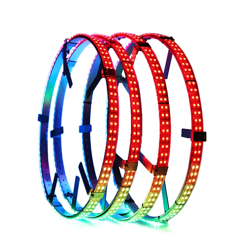 Double Row Dancing Chasing rgb LED Wheel Ring Light Kit Adjustable 14-18in Dia W/Turn Brake signal Lights for Truck Car Jeep UTV