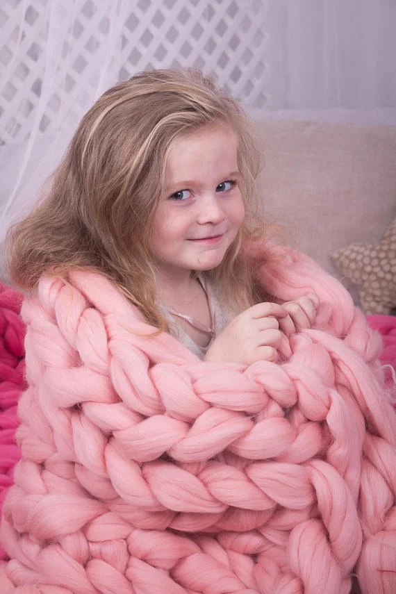 Merino Wool Knitted Blanket Plain Style for Baby Bedding