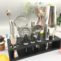 Топ продаж на Amazon, набор Бостонского коктейльного шейкера объемом 750 мл, бамбуковая подставка, ситечко в форме сердца, набор из 14 коктейльных шейкеров из нержавеющей стали