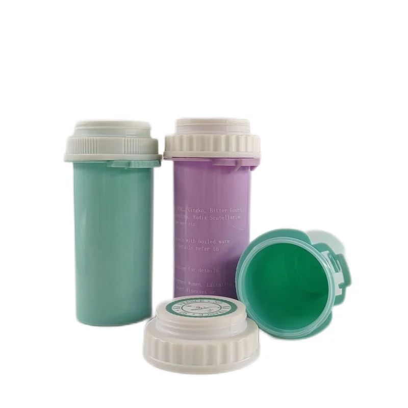 Plastic Pill Bottle Child Proof Thumb Click Reversible Vial for Packaging Container Screen Printing Customized Cylinder Medicine