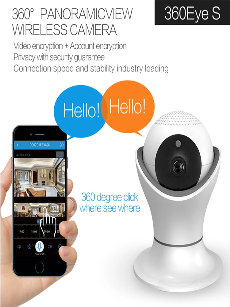 
360EyeS CCTV System HD Dome WiFi P2P Diy 360 Degree Smart Motion Sensor Security Wireless Baby Camera 