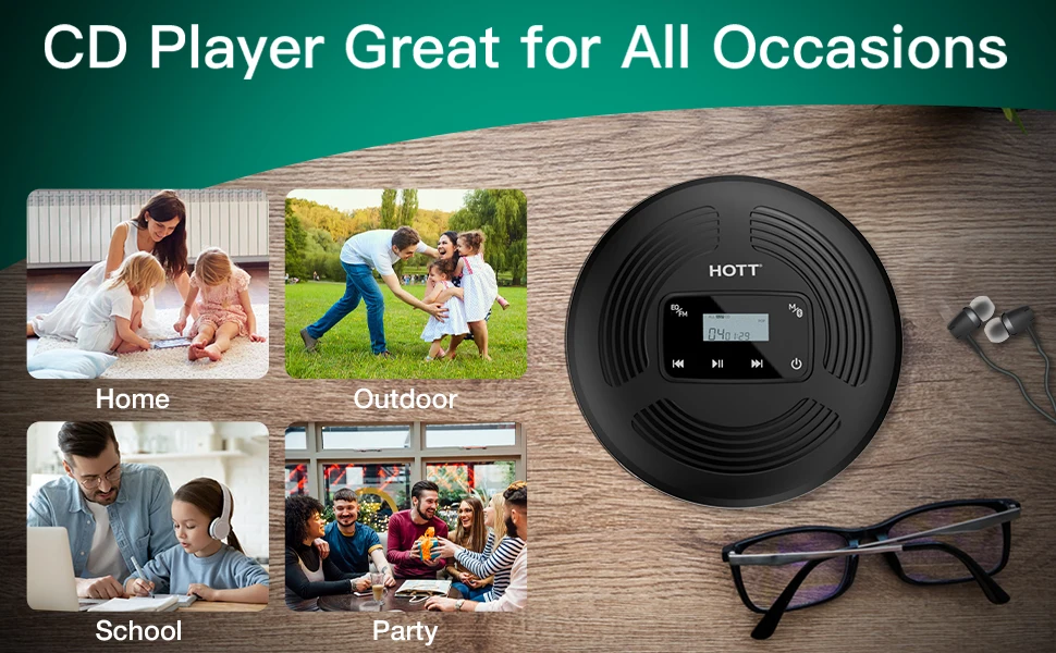 HOTT CD903TF Portable cd Player Rechargeable Touch Buttons for Home Travel and car with Stereo Headphones, Anti-Shock Protection
