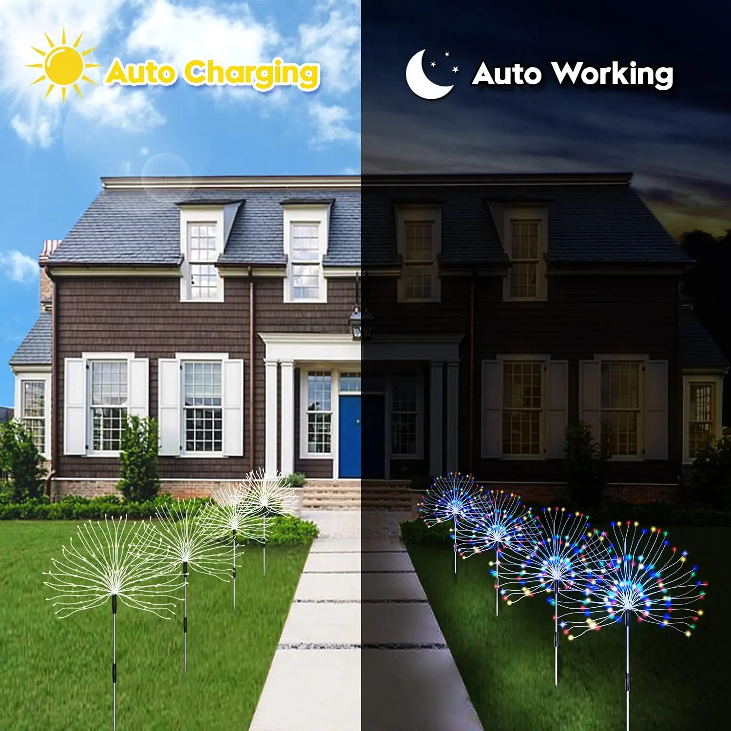 Outdoor Waterproof Copper Wire Firework Lights Decorative Ground Pathway Lawn Solar Light String Led Garden Lamp