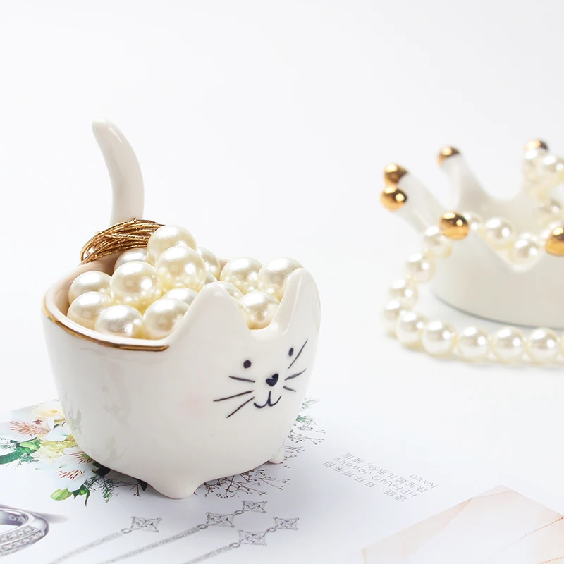 Ceramic Lovely fortune cat Design Trinket Dish Geometric Ceramic Planters  Decorative Bowls Candy Holder
