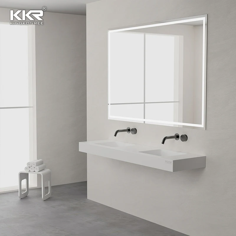 KKR Rectangular Single Basin Solid Surface Large Vanity Sink Wall Hung Wash Basins Floating Bathroom Sink