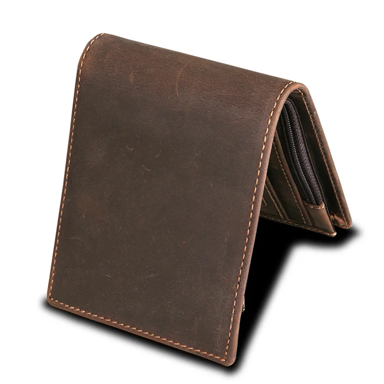 Fine genuine leather RFID blocking money clip slim bifold pocket minimalist wallet for men