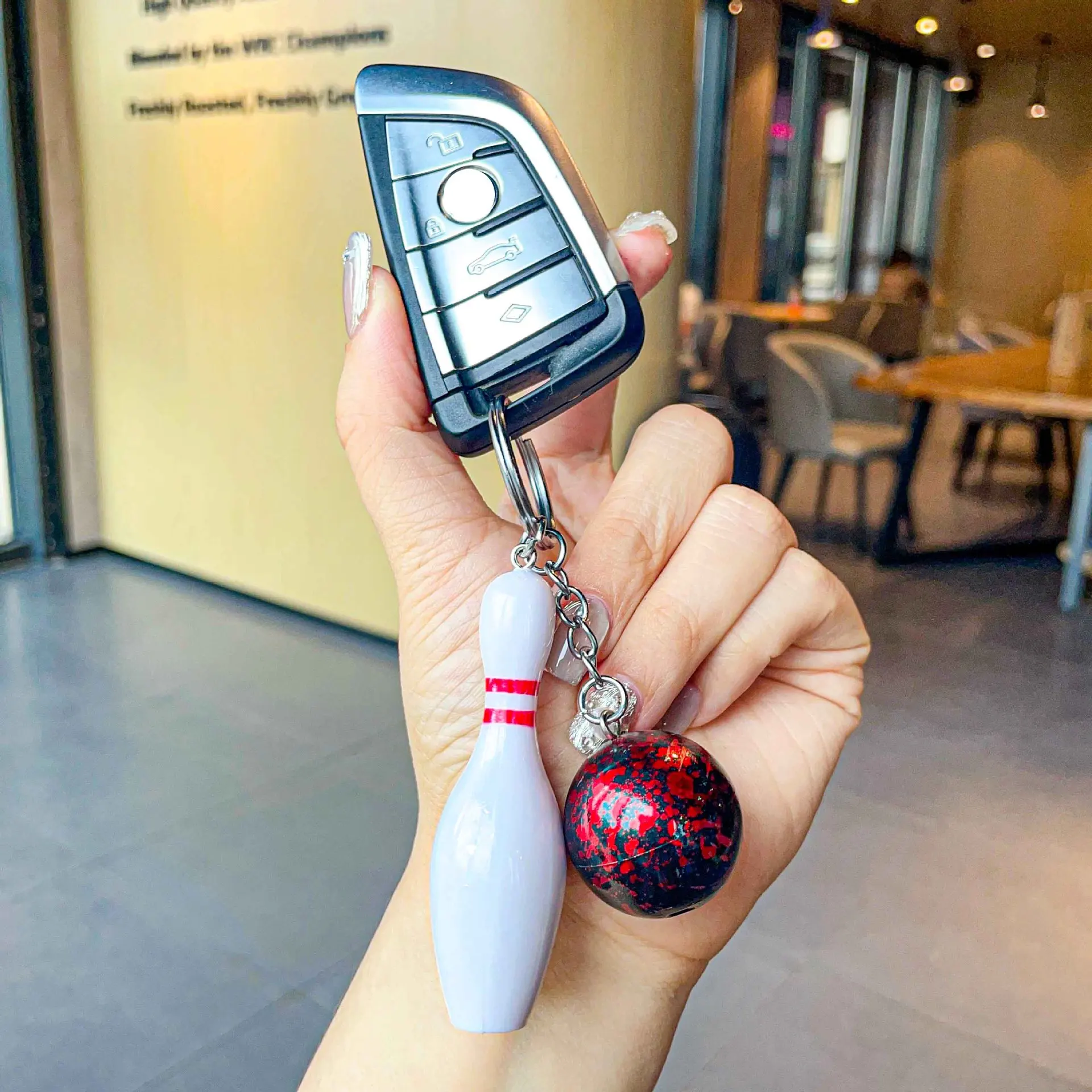 New Mini Souvenir keytag 3D Keyfob Pendant Keyfob Bowling Pin and Ball keyholder