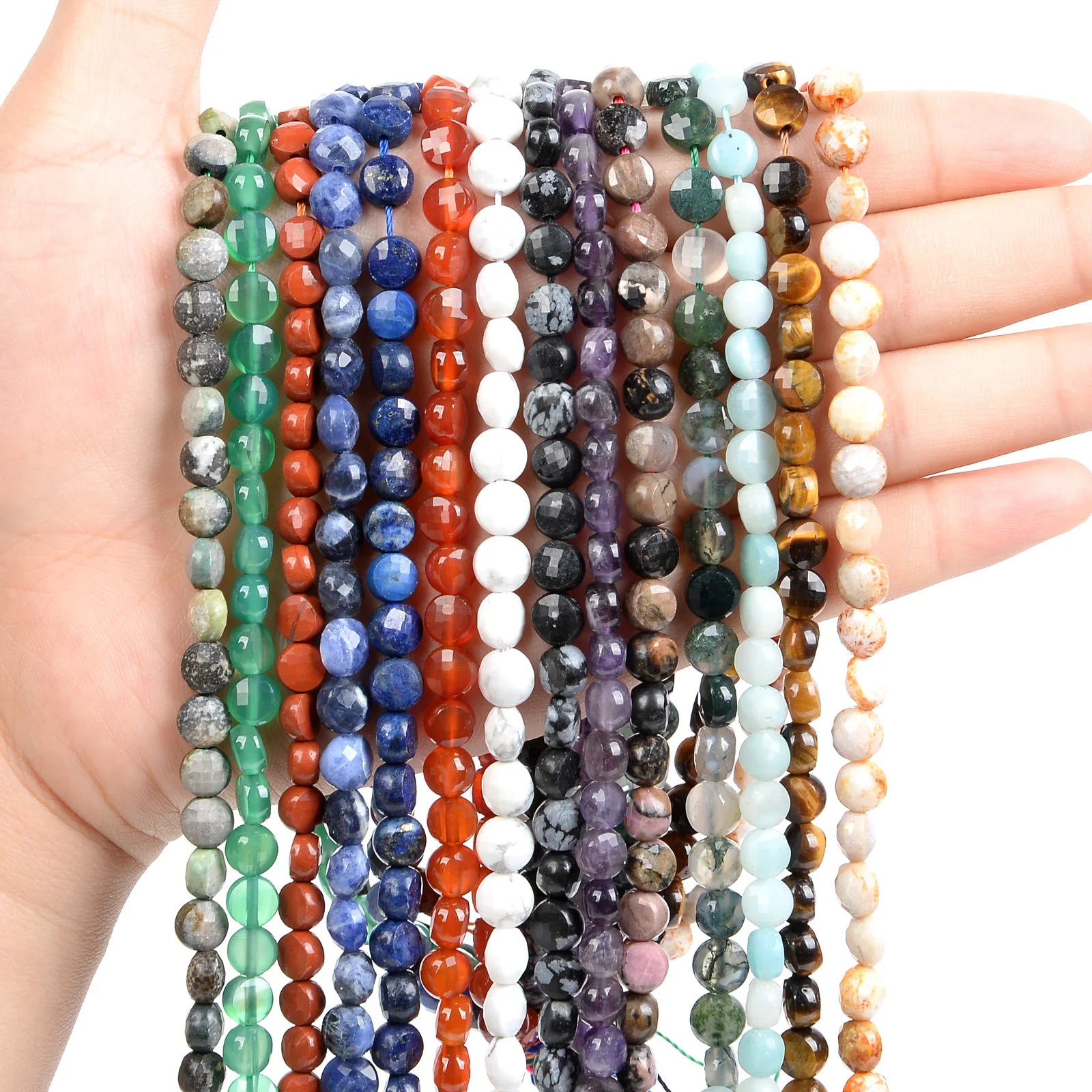 Flat Round Coin Faceted Stone Beads Natural Stone Beads Flat Round Loose Beads For Jewelry Making DIY Bracelets Handmade