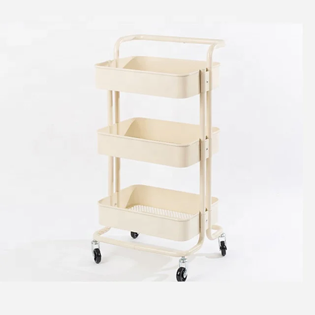 3 Tiers Home Furniture trolley with handle Metal Rolling Utility kitchen cart trolley island