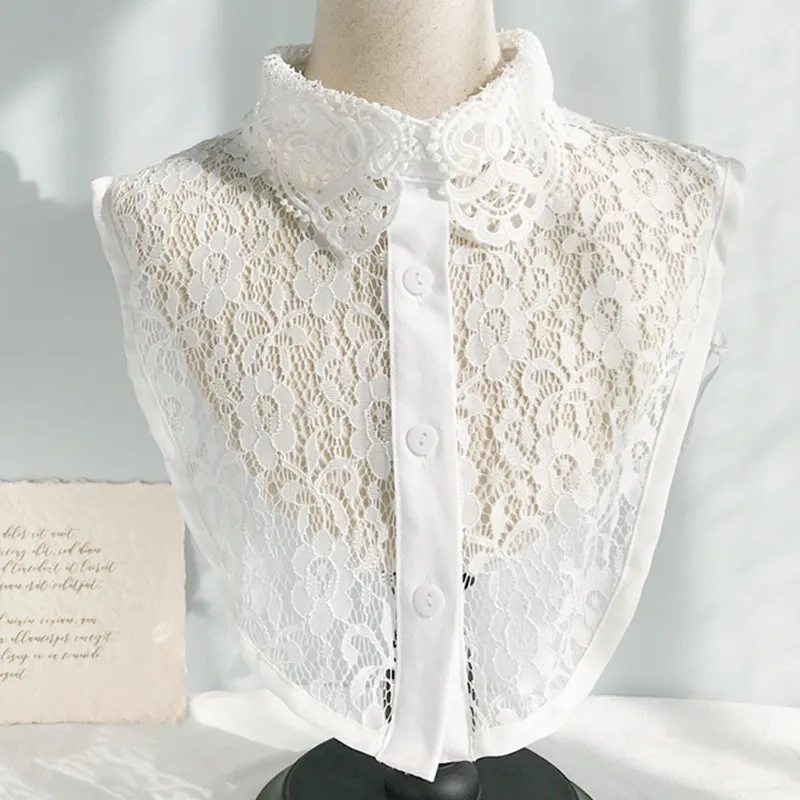 
Women Solid White Fake Collar Hollow Shirt False Lace Collar Ladies Female Detachable Collar Sweater Dress Decororation 