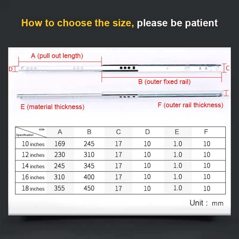45MM Telescopic Channel Drawer Slides Bottom Mount Ball Bearing Drawer Slide For Cabinet