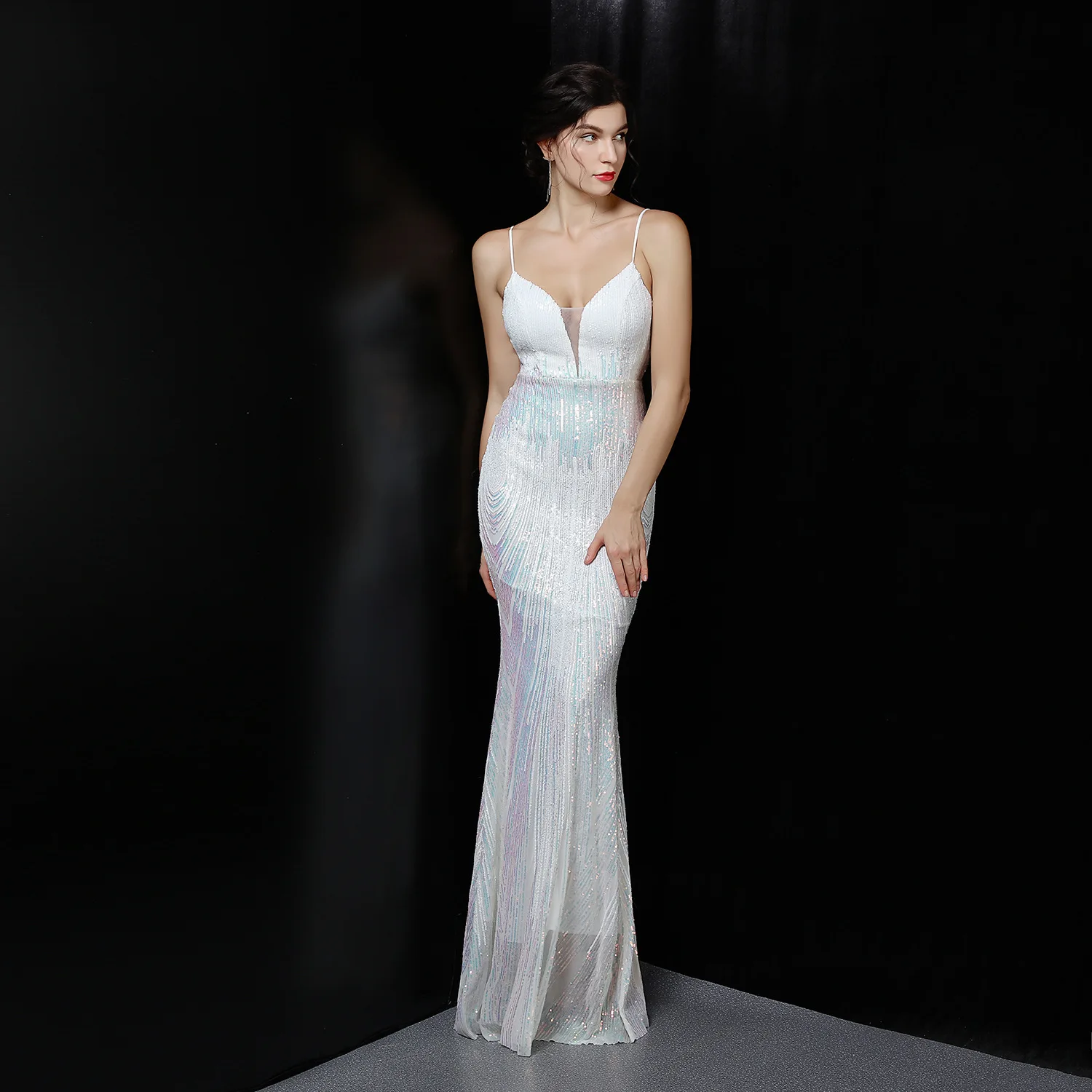 18279# Female Fairy Dream Socialite Party Evening Dress Sexy Long Thin Toast Bride Dress