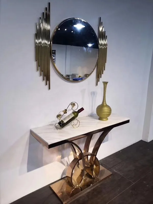 Wholesale Contemporary Brass Stainless Steel marble top Hallway table Wood Frame Console table for Living Room