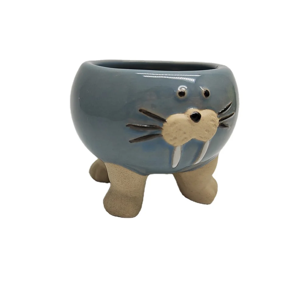 American country style garden decoration walrus blue small pot flower pot&planter for office home hotel decoration