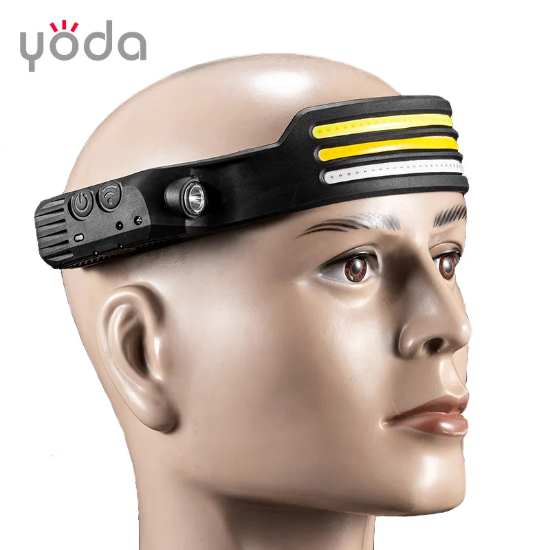 type c Rechargeable light weight white yellow red led silicon rubber soft band COB Headlamp with sensor induction