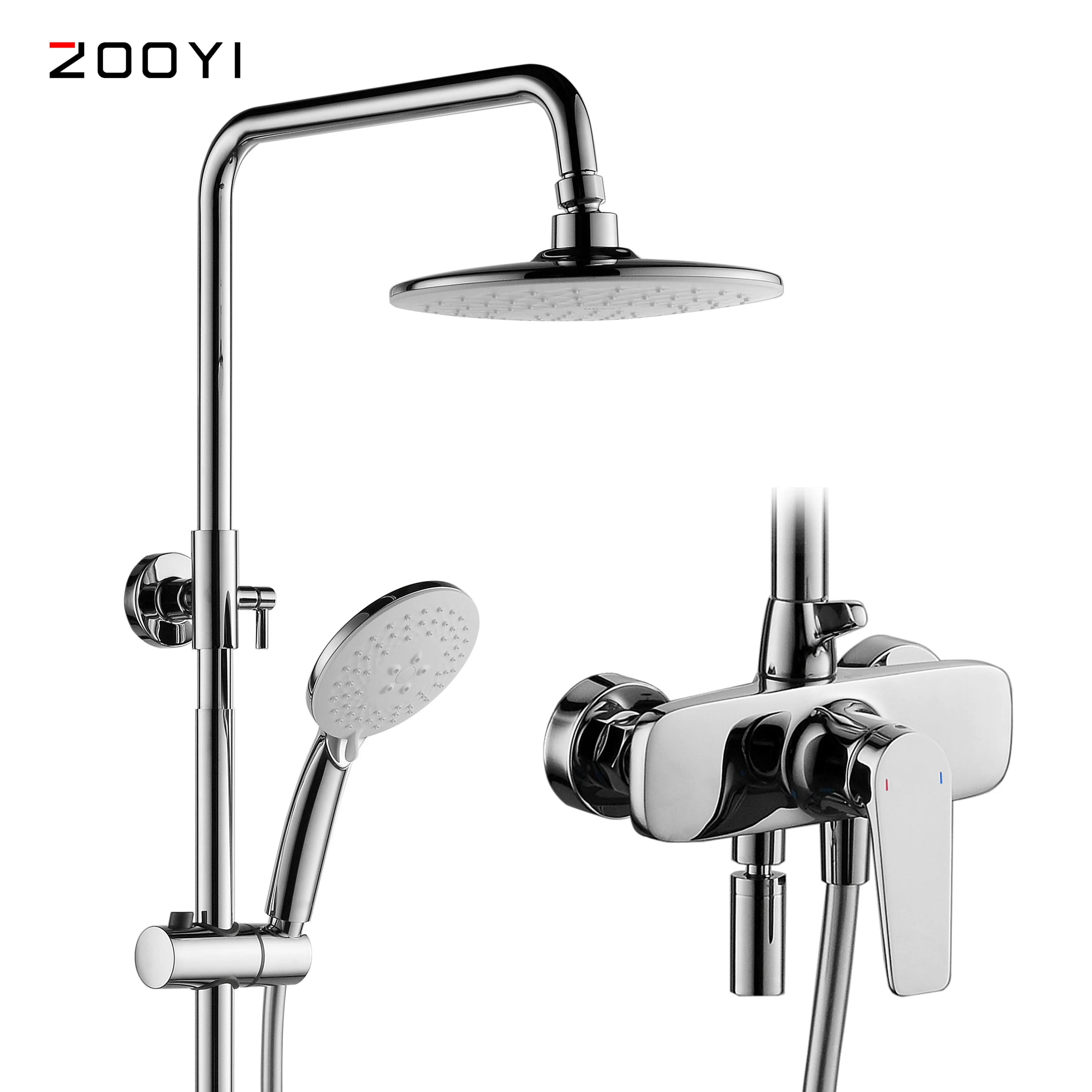 
ZOOYI Factory direct Sales Wash Wall Mounted Single Handle Bathroom Brass Body Chrome faucets shower set 