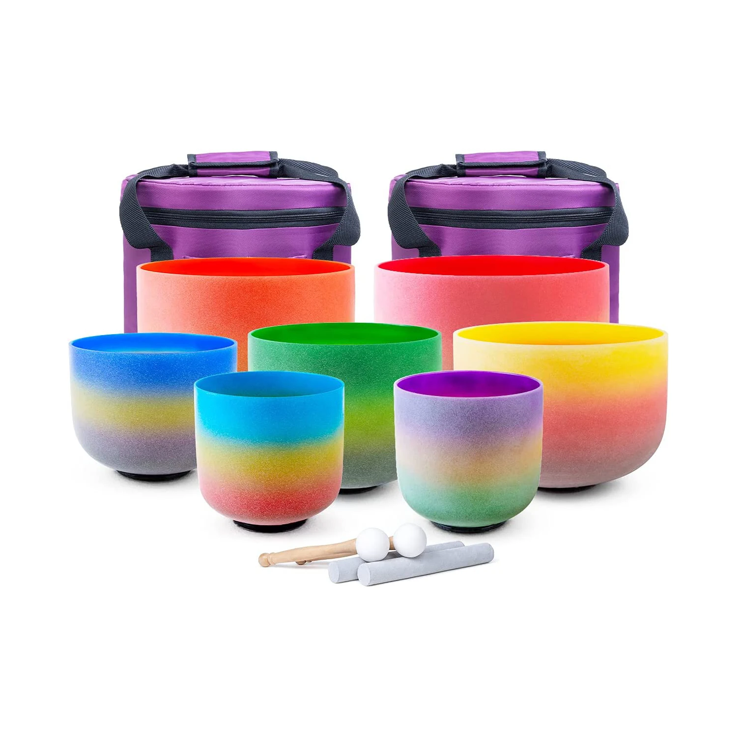 KVKA Rainbow 432hz 7-12 Inch Set of 7Pcs Crystal Singing Bowl With Carrying Case
