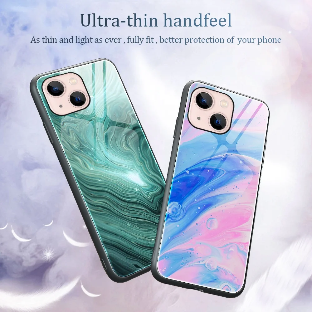 Cellphone Cover Anti-Scratch Glossy Painted Tempered Glass Back Marble Phone Case For Iphone 14 13 12 11 Pro Max XR XS