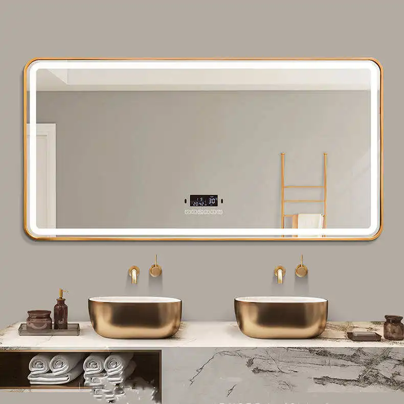 Illuminated Metal Framed Smart Touch Screen Led Bathroom Mirror with Time Display